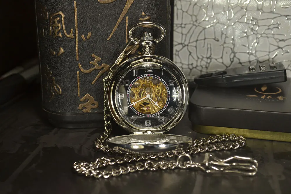 TIEDAN Автоматическая карманные часы Для мужчин стимпанк Роскошные Античная Сеть Цепочки и ожерелья бронза Повседневное Скелет Механические