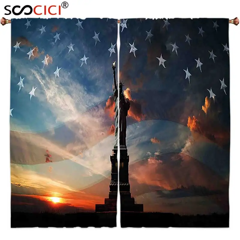 

Window Curtains Treatments 2 Panels,4th of July Decor Silhouette of Statue of Liberty on USA Flag National Culture Illustration