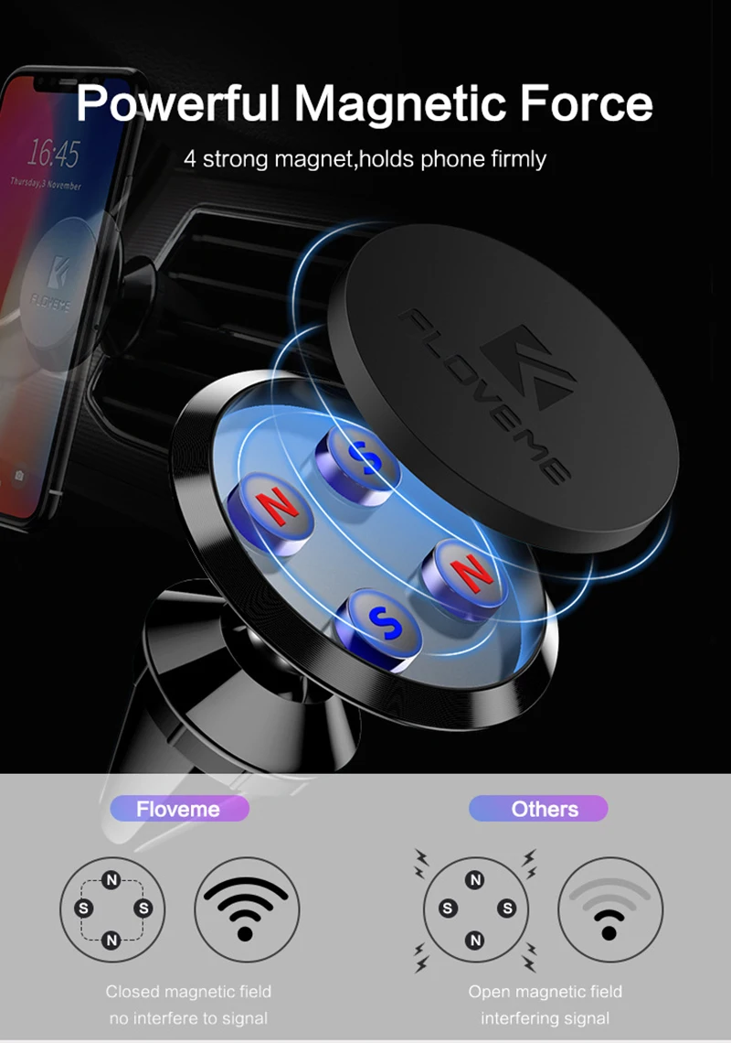 Магнитный Кронштейн для мобильного телефона, алюминиевый сплав, Автомобильный кронштейн, универсальный автомобильный держатель, подставка, аксессуары, вращение на 360 градусов