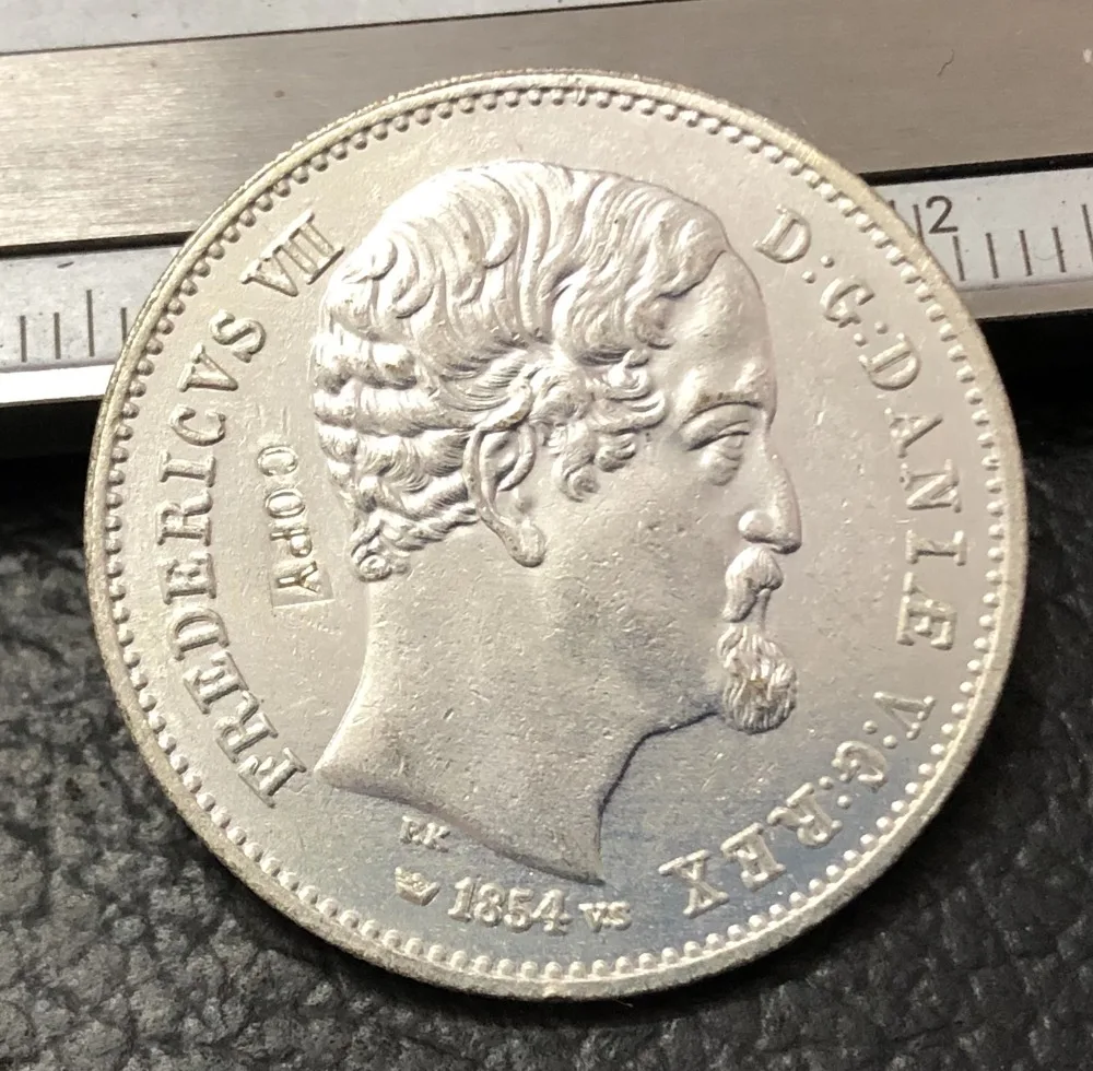 1854 Дания 1/2 Rigsdaler Фредерик VII Посеребренная копия монеты|Безвалютные монеты| |