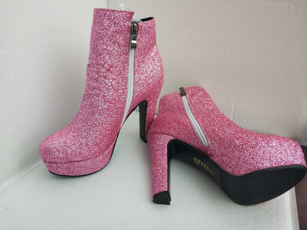 Дизайнерские Брендовые женские ботильоны в европейском стиле; женская обувь на каблуке; женские осенние блестящие ботинки на шнуровке; повседневная обувь розового цвета