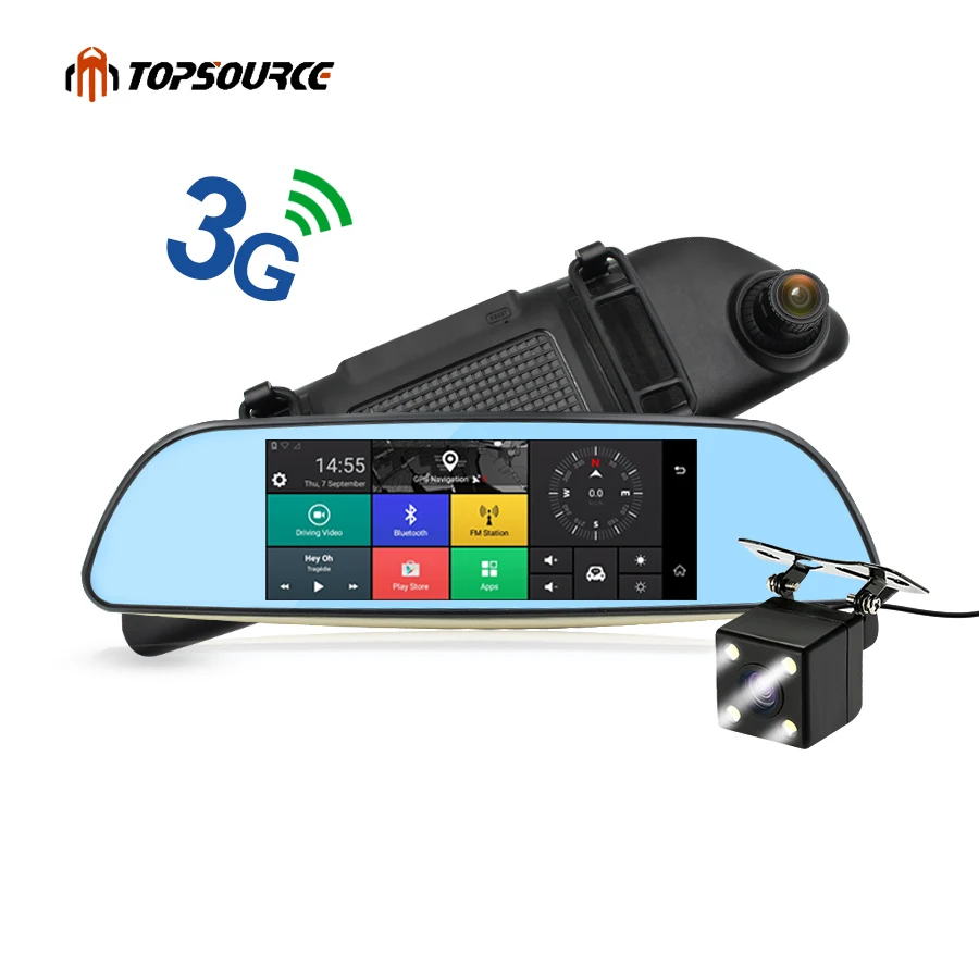 TOPSOURCE 6,8" 3g Автомобильное Зеркало gps Android 5,0 видеорегистратор Full HD 1080P видео рекордер двойная камера DVRs ram 1 ГБ/rom 8 ГБ Регистратор - Название цвета: With Rear view cam