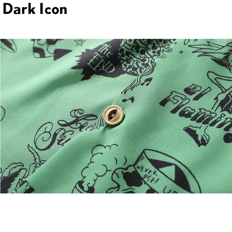 Dark Icon Skeleton Full Printed Retro Shirt Men Summer Street Men's Shirts Short Sleeved Shirts for Men Green White