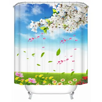 

NanNingShiDesigner Shower Curtainsspring Full Of White Flowersshower Curtains Unique60X72Inch American Style