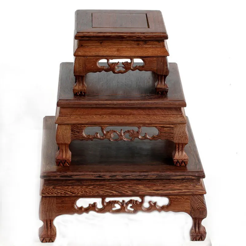 square Carving Vase holder base solid wood flowerpot base