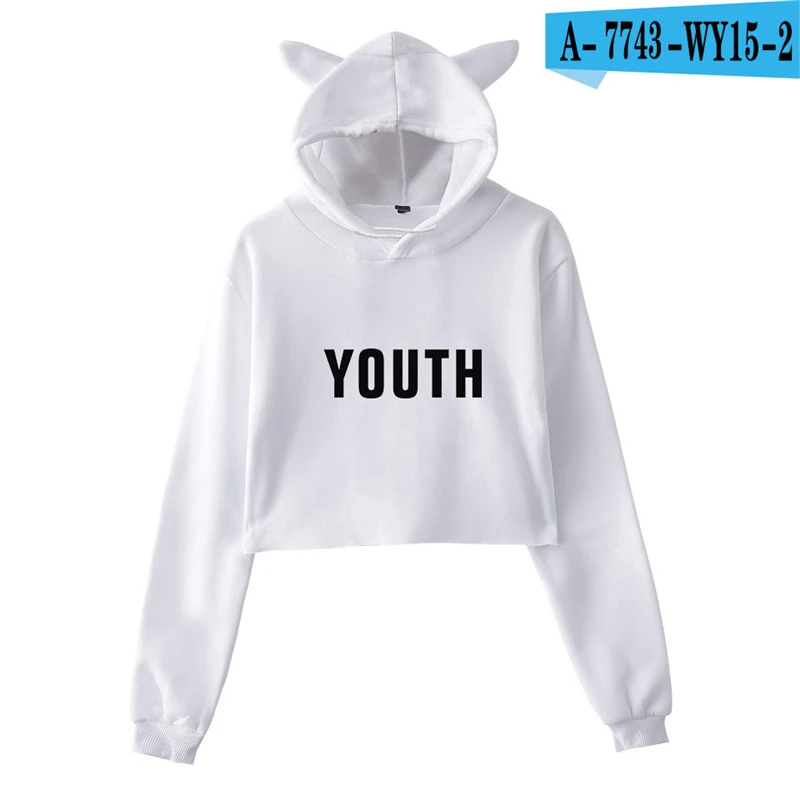 Shawn Mendes Cat Ear Cropped Hoodie Canada Popular Singer Pullover Moletom Oversized Shawn Mendes Clothes Long Sleeve Kpop