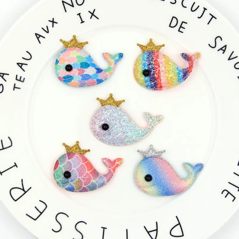 

20pcs 5.1x3.7CM Glitter Fish Padded Patches Appliques For Clothes Sewing Supplies DIY Hair Bow Decoration