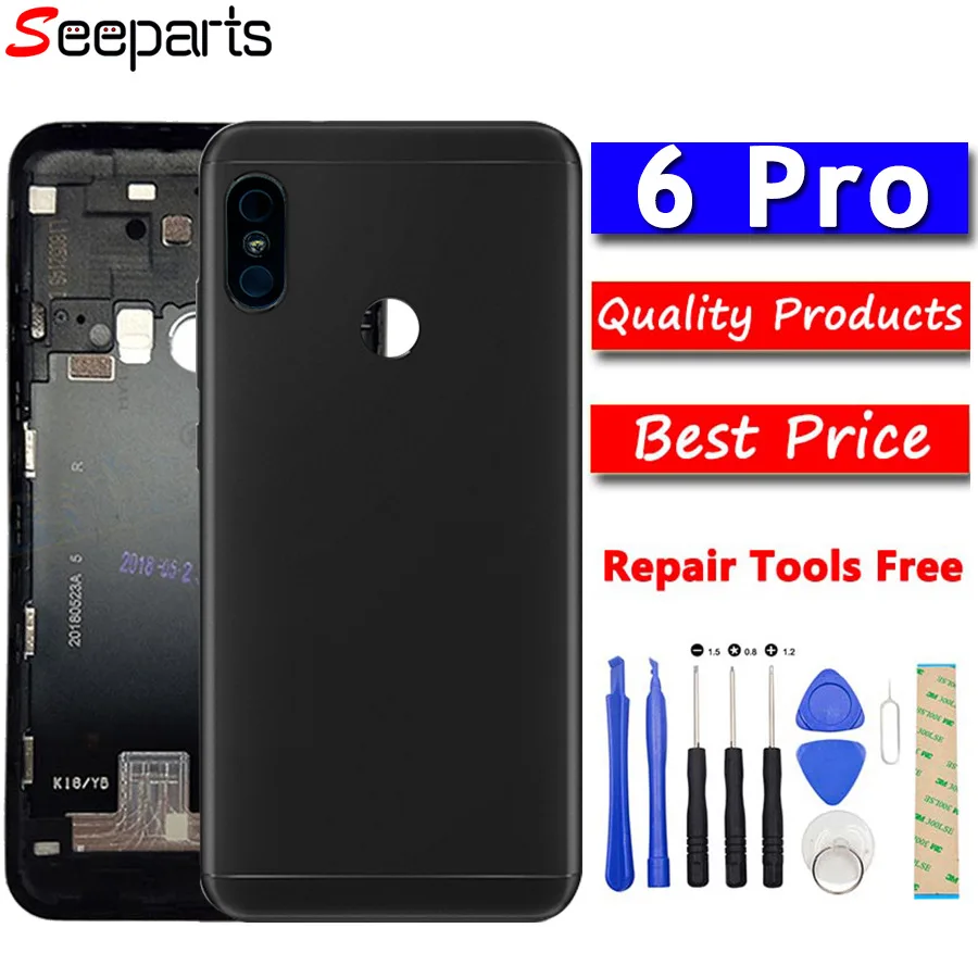 

Xiaomi mi A2 Lite Back Battery Cover Door Rear Housing Case Redmi 6 Pro Battery Cover Repair Spare Parts+ Power Volume Button