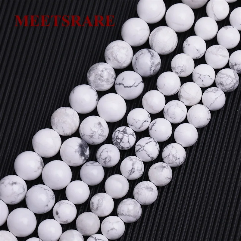 

Natural Stone Faceted White Howlite Turquoises Round Loose Beads 15" Strand 4 6 8 10 12 MM Pick Size For Jewelry