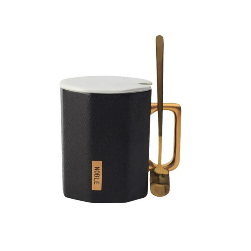 KuBac HoMmi Полигональная Золотая креативная керамическая чашка с крышкой Ложка чайная чашка Бытовая кофейная чашка для молока