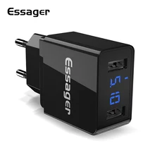 Светодио дный дисплей Dual USB зарядное устройство, Essager мобильный телефон зарядное устройство 2.4A Быстрая зарядка настенное зарядное устройство для iPhone samsung Xiaomi USB адаптер