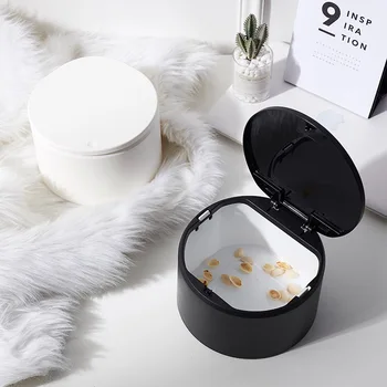 

Creative pressing clamshell desktop trash can round waste bins bullet cover built in trash can