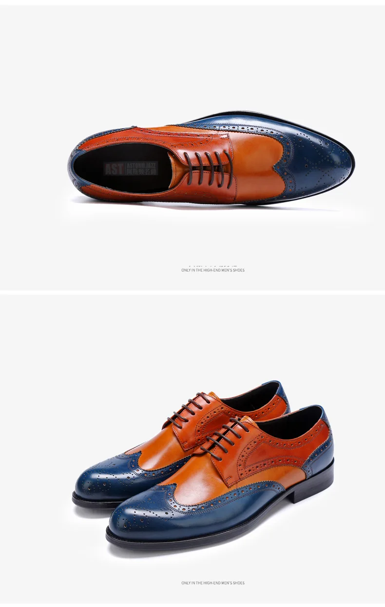 Men's Full Grain Leather Wedding Shoes Classical Business Oxfords Shoes Mixed Color Men's Dress Shoes Party Moccasin Dress Shoes (9)