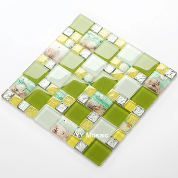 

2017 New Pastoral Fresh Green White Shell Resin Crystal Glass Mosaic Tile for Kitchen Backsplash Shower Room DIY 3D border