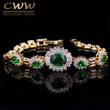 CWWZircons элегантные африканские нигерийские ювелирные изделия зеленый CZ кристалл светильник желтого золота Цвет браслет для женщин CB006
