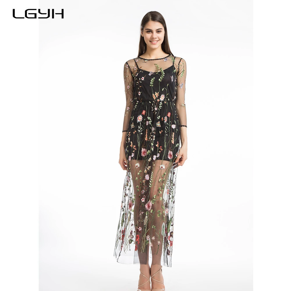 LGYH 2017 Desigual De ropa de Mujer Sexy de Malla Bordado de Encaje de Flores Bodycon de Noche Ocasión Especial Vestido Largo|long dress|dress dress dressluxury womens clothing - AliExpress