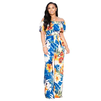 

Vintage Boho Beach Jumpsuit Women Casual Off Shoulder Floral Printed Elegant Loose Party Night Playsuit Mono Mujer