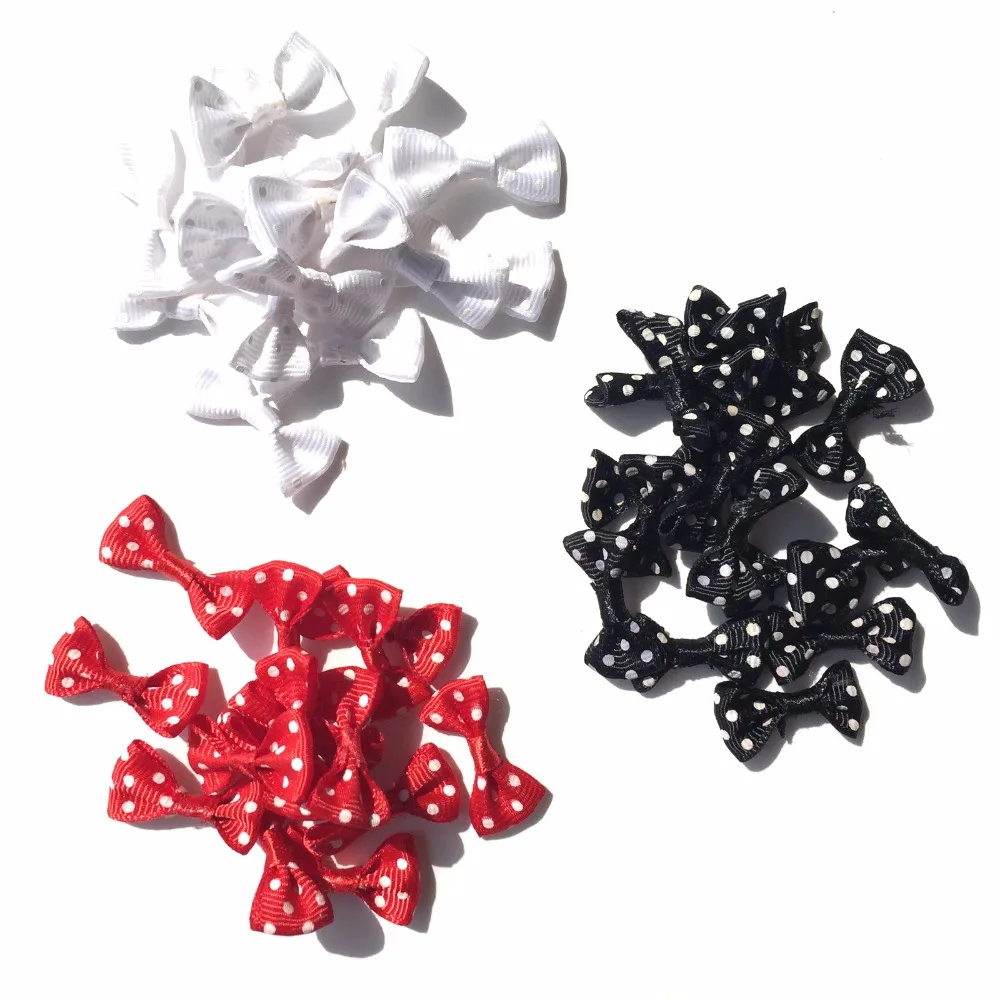 

(100 pieces/lot) mix color mini ribbon bow Dots printed grosgrain embellishments