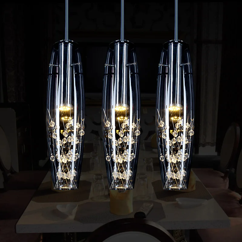  Modern minimalist led restaurant light 3 dining room crystal chandelier glass single head creative  - 32957353853