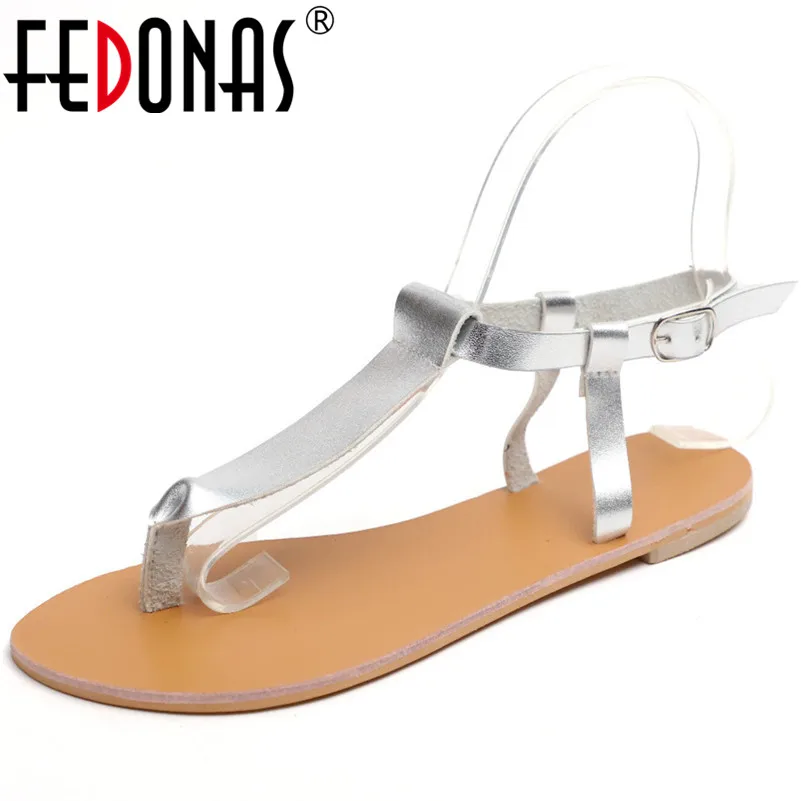 

FEDONAS Concise Round Toe Buckle Thin Strap Women Sandals 2019 Summer New Shallow Women Flats Rome Beach Casual Shoes Woman