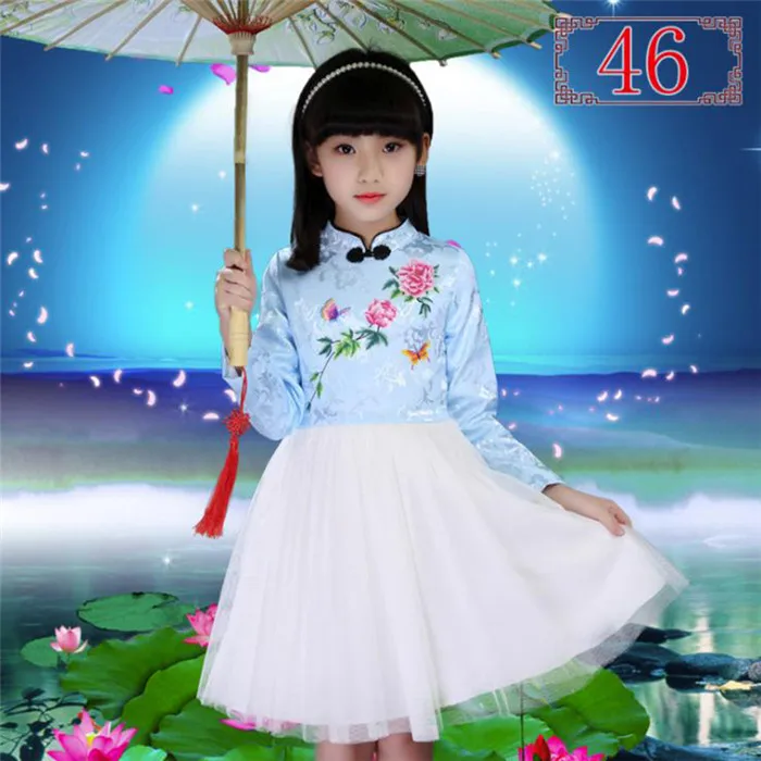 Ципао детское платье для девочек в китайском стиле, детская одежда с цветочной вышивкой платье принцессы на свадьбу для маленьких девочек от 3 до 14 лет - Цвет: as picture