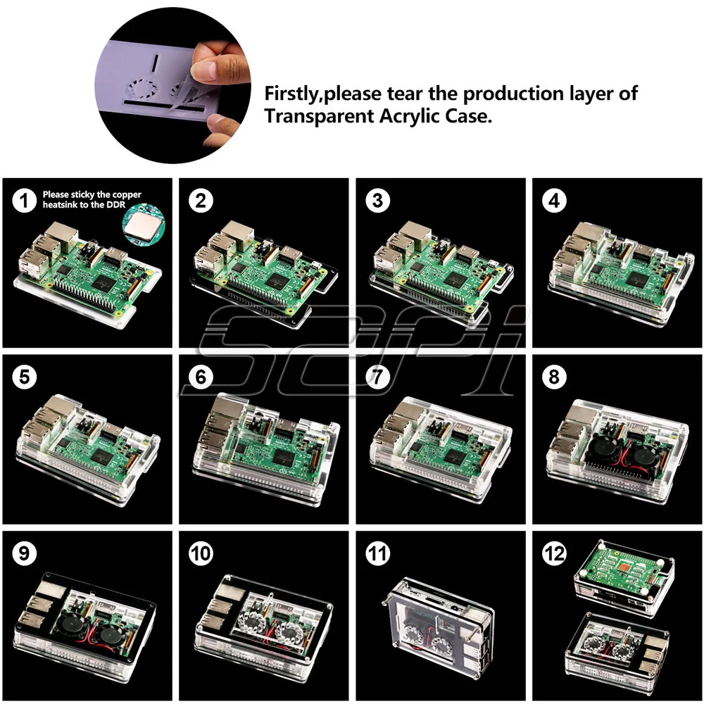 52Pi нарезанный 9 слоев акрилового корпуса, для Raspberry Pi 3B/2B/Dual Fan (не включает), не подходит новый двойной вентилятор для 3B Plus