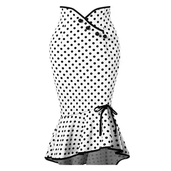 

Sexy Slim Fit Polka Dot Mermaid Skirt Trumpet Ruffle Women Work Office Dress New Chic Vintage