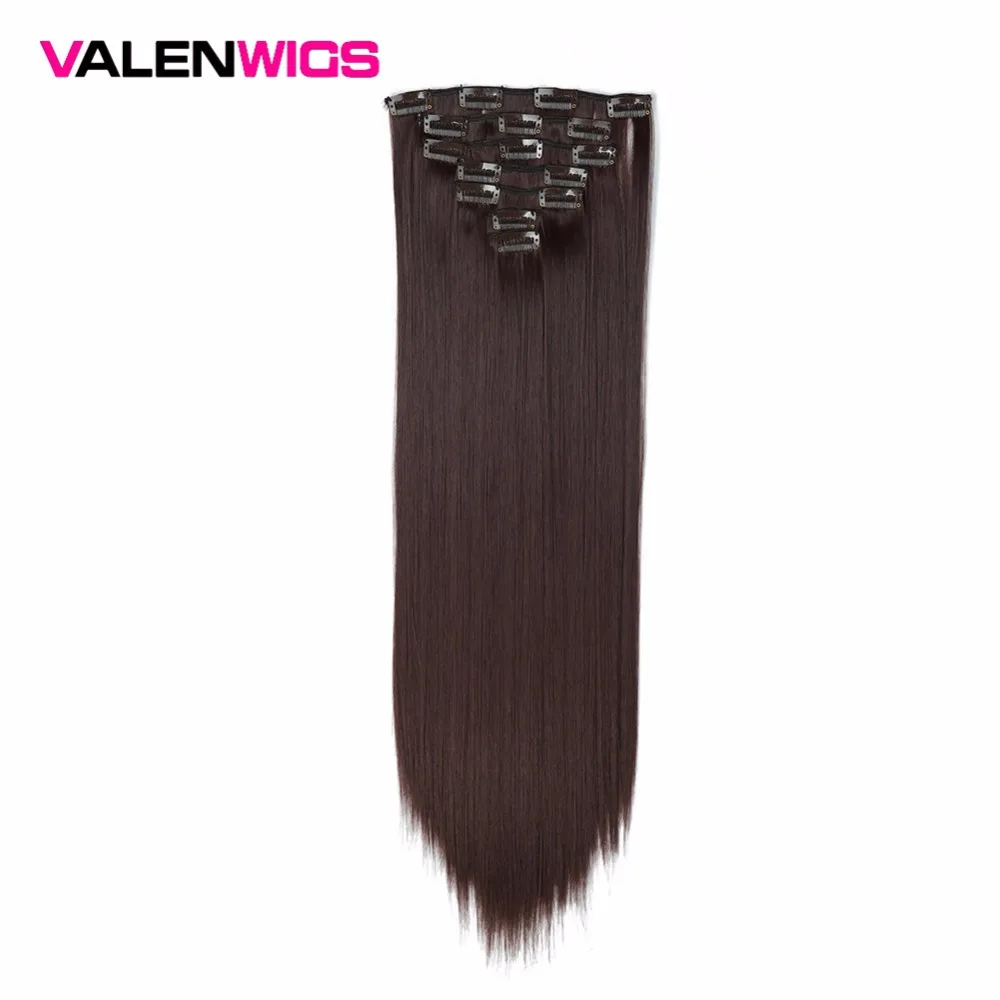 Valenwigs 2" 100 г синтетический длинный прямой чистый цвет 7 пик волосы части высокотемпературное волокно полная голова клип в наращивание волос