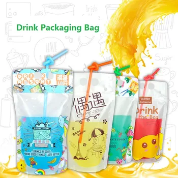

Quevinal 500ml Cute Design Stand Up Plastic Drink Packaging Bag Pouch for Beverage Water Juice Milk Coffee, with Hole Handle