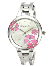 Women’s Fashion Flower Crystal Round Stainless Steel Bracelet Woman Metals Bangle Quartz Watch