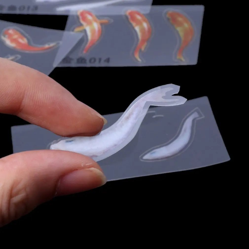 3D наклейка из прозрачной водной травы с зеленым листом Золотая рыбка для смолы