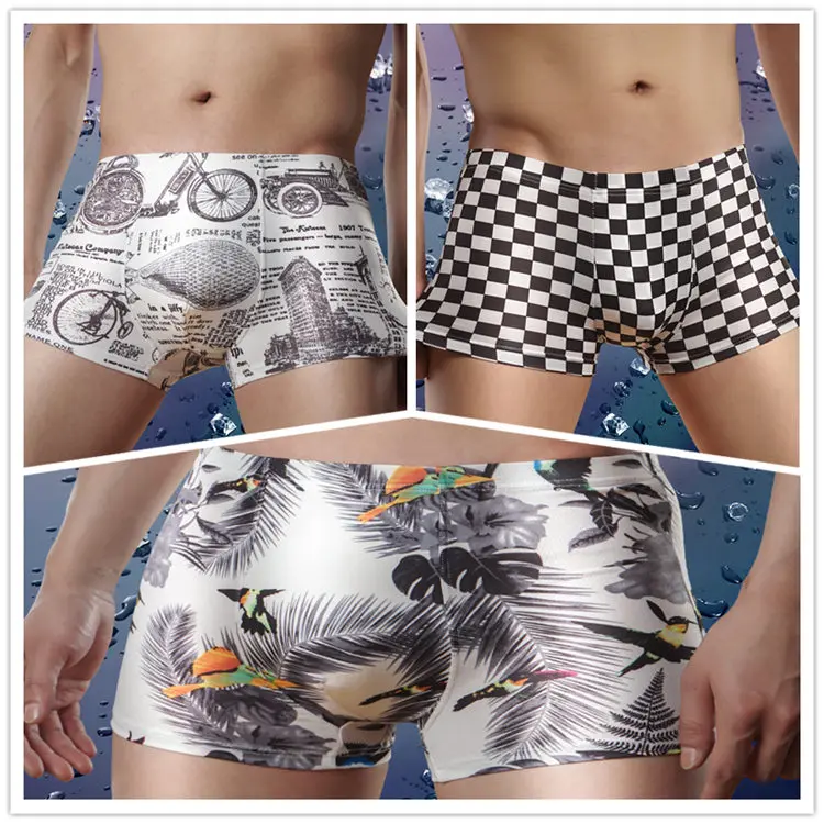 3 Pieces Ice silk underwear for men summer thin underpants male casual boxer men's underwear man shorts 13 colors panties - Цвет: 4