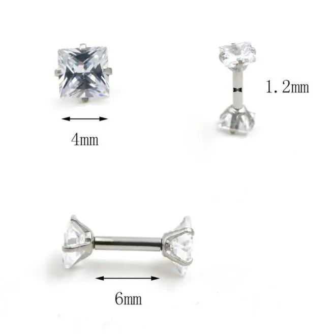 2 Piece 16g 1 2x6x4mm Internally Threaded Clear Round Cubic Zirconia 2 Piece 16g 1 2x6x4mm Internally Threaded Clear Round Cubic Zirconia G Square Helix Tragus Ear Piercing Body Jewelry In From