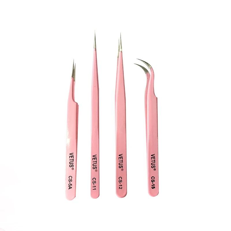 

VETUS Precision Individual Eyelash Tweezers Eyelashes Tweezers Professional lashes Extension Tweezers Tool Pink 4 pcs/set