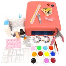 25 в 1 профессиональный набор для дизайна ногтей 12 цветов Чистая твердая УФ-Гелевая Кисть, полировщик инструмент для ногтей наконечники клей суперкомплект УФ 36 Вт розовая лампа Сушилка