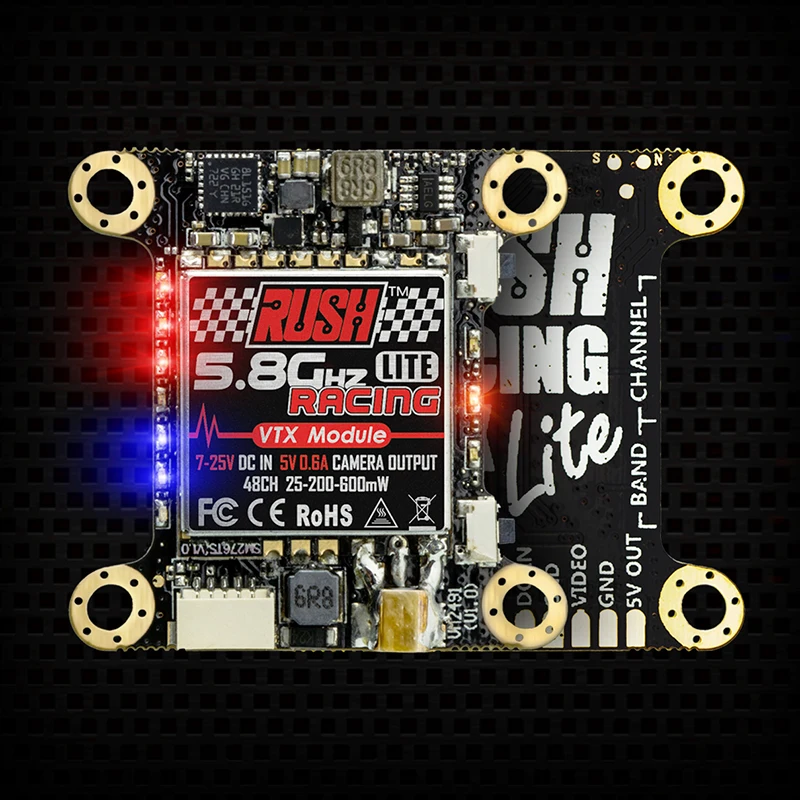 

RUSH VTX LITE 5.8G 48CH 25mW/200mW/600mW Switchable Racing AV Transmitter RaceBand / LowRace for Flytower RC FPV Multicopter