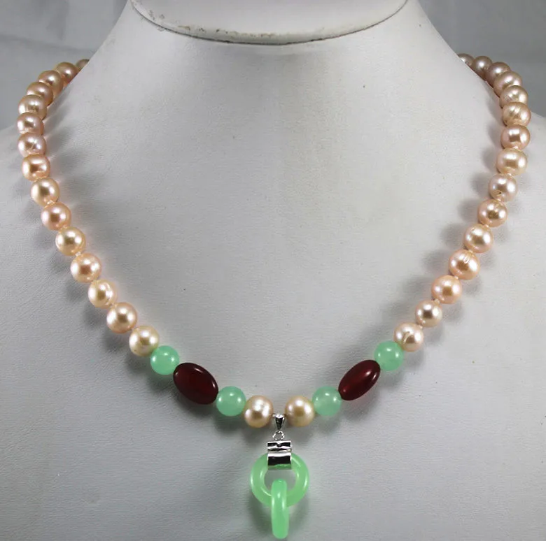 

wholesale/retail 8mm yellow shell pearl necklace & special double circles jade pendant