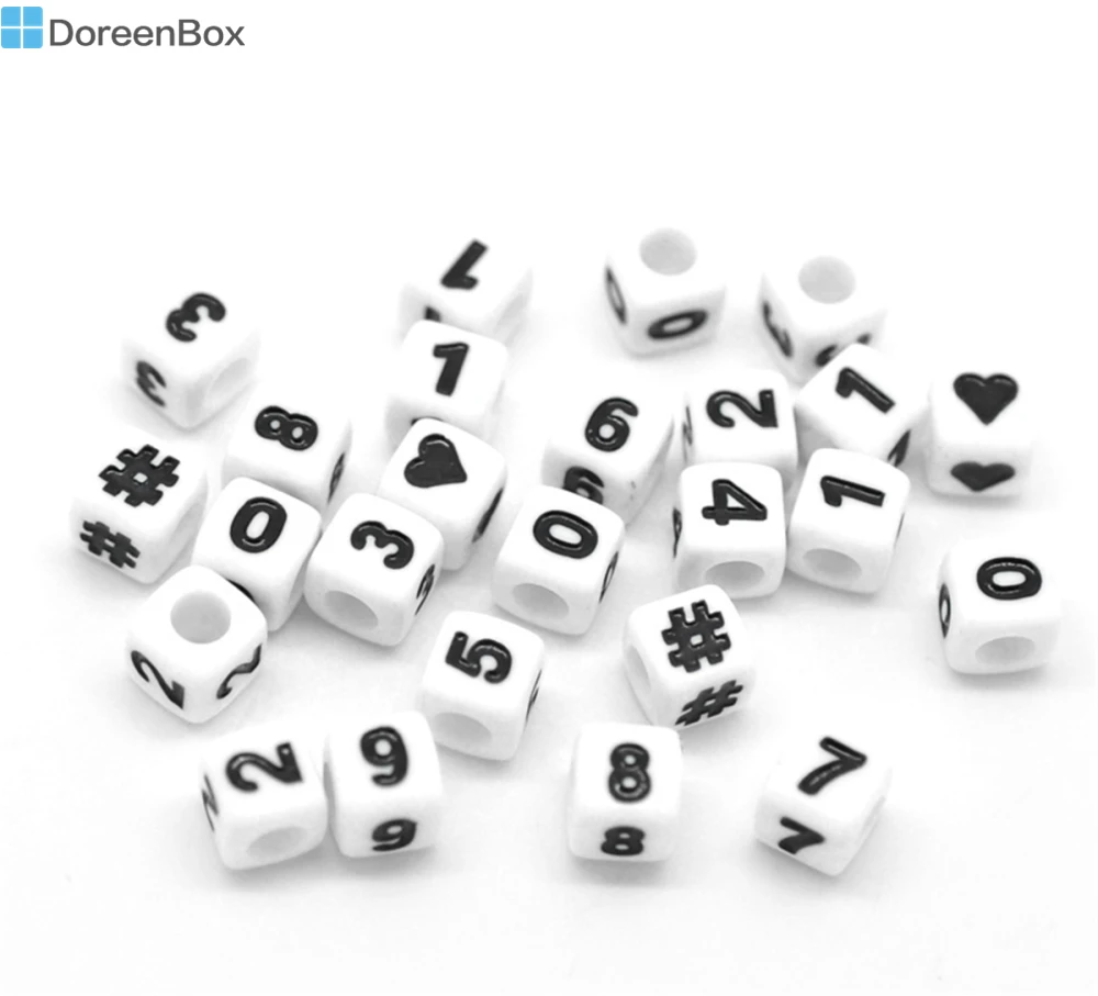

Doreen Box hot- White Mixed Number& Symbol Cubic Beads 7x7mm(1/4"x1/4"), 300Pcs (B17940)