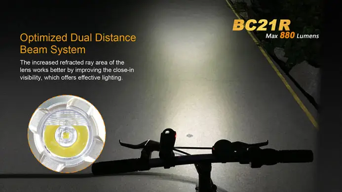 Fenix BC21R Cree XM-L2(T6) велосипедный светильник 880 люмен встроенный ARB-L2-2300 аккумулятор Micro-USB