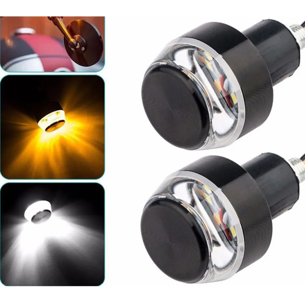 

2pcs/set motorcycle Styling plastic Handlebar top led lamps MOTO turn Signal light white turn Amber Moto accessory