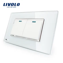 Manufacturer Livolo Luxury White Crystal Glass Panel, Two Gangs,2 Way Push Button Home Wall Switch,VL-C3K2S-81