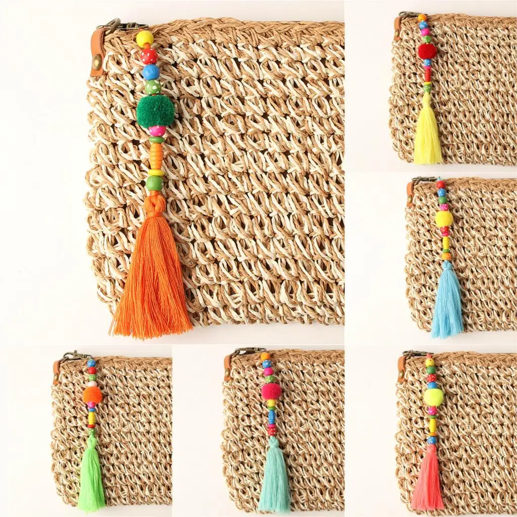 

1Pc Pompom Keychain Handbag Charms For Summer Rainbow Beads Tassel Keyring Boho Jewelry for women Girls Bag Dropshipping