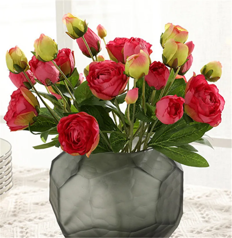 Европейский искусственный цветок, 4 головки, пион, домашний стол, офисные, вечерние, Рождественский Декор, свадебный букет, шелковые розы, пионы