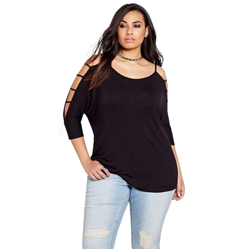 2018 New 6XL Plus Size Women Clothing Casual Top Solid Black O Neck ...