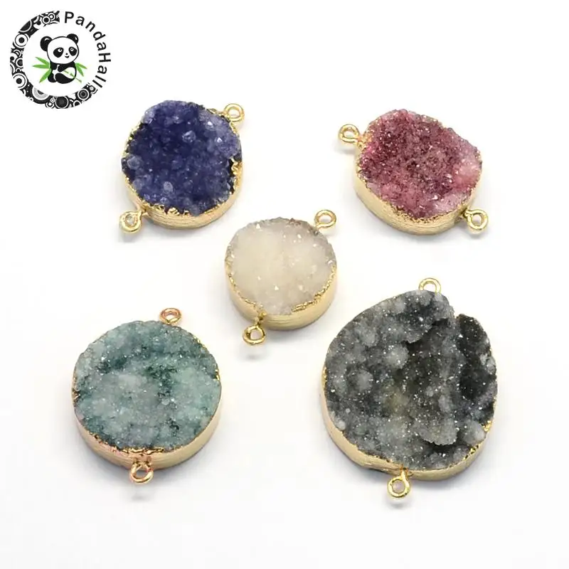 

Plated Natural Stone Links with Light Gold Plated Brass Findings 30~40x20~30x8~17mm Hole: 2mm