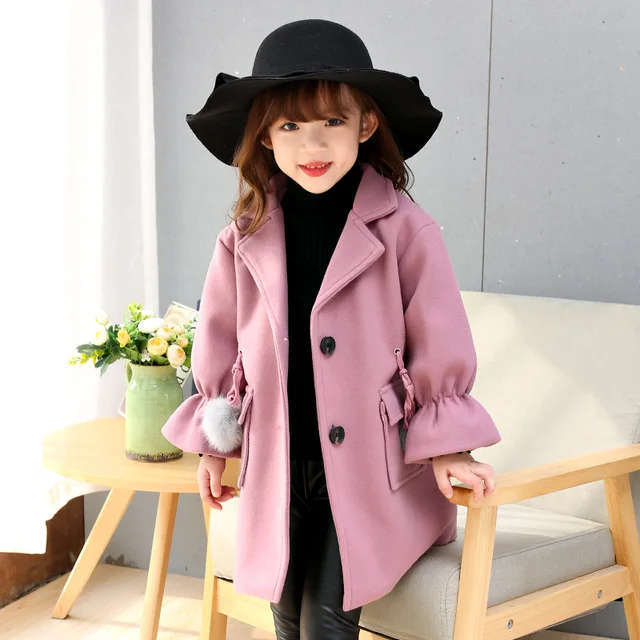 Childrens Winter Jackets Wool & Blends Wool Coat For Girls 3 4 6 8 10