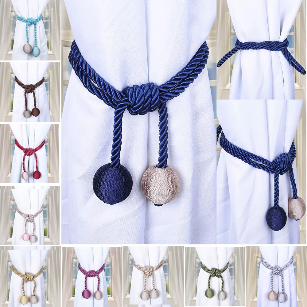 

2PC Curtain Rope Hanging ball Tiebacks decorative curtain accessories Curtains Window Tieback Buckle Clamp Hooks ties F3515