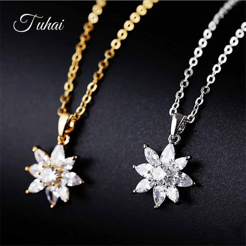 

Fashion Zircon Flower Pendant Necklace For Woman Crystal Gold Silver Color Choker Necklaces Statement Jewelry Gifts Accessories