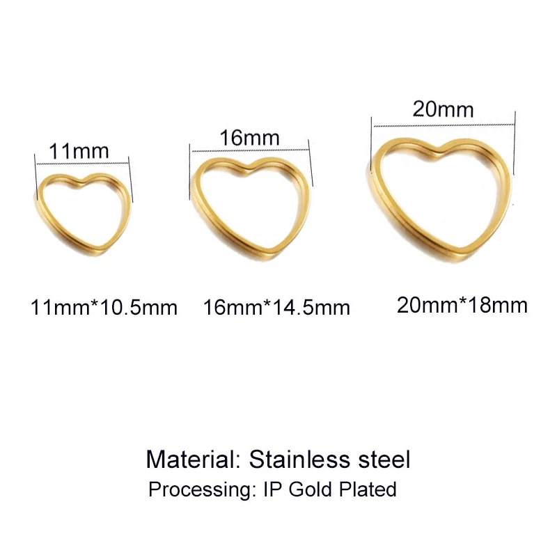 10 шт./партия, золотые подвески из нержавеющей стали в форме сердца, ожерелье, подвеска, серьги, браслет, аксессуары для ювелирных изделий DIY