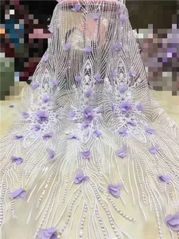 

African Lace Fabric 2019 High Quality Lace French Lace Fabric For Nigerian 3D Flower Party Dress Net Lace Fabric With Sequins(4